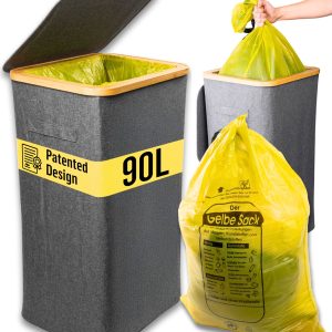 Deco haus® Kanta za smeće 90L [dodatna unutarnja vreća] - Stalak za vreće za smeće - Kanta za vreće za smeće - Kanta s poklopcem - Kuhinjski odvodni sustav - Robusni stalak za vreće za smeće - Siva