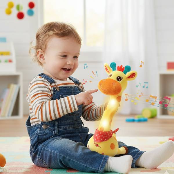 Interaktivna plišana žirafa GIRADANCE u igri s djetetom