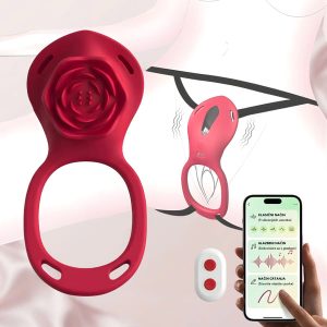 Nosivi vibrator u obliku ruže za žene – aplikacija Couples Connect + daljinski upravljač, stimulacija klitorisa bez upotrebe ruku, igranje na daljinu, silikon siguran za tijelo, diskretno pakiranje | AMORA