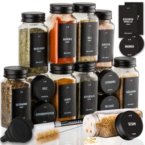 DECOHAUS SPICE JARS 12 PACK - ALUMINIUM BLACK LID