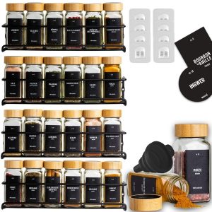 DECOHAUS SPICE RACK 4 SET BLACK WITH 24 SPICE JARS