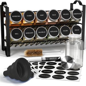DECOHAUS SPICE RACK WITH SPICE JARS INOX - 12 SET