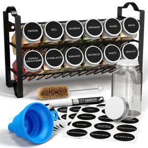 DECOHAUS SPICE RACK WITH SPICE JARS - 12 SET BLACK