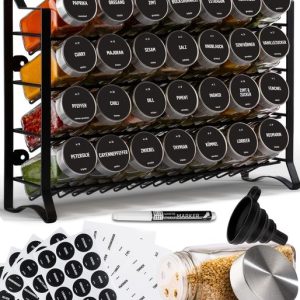 DECOHAUS SPICE RACK WITH SPICE JARS STAINLESS STEE