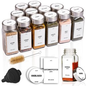 DECOHAUS WHITE LABELS SPICE JARS 12 SET - STAINLES