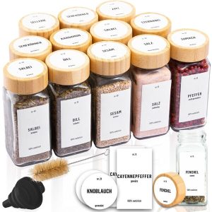 DECOHAUS WHITE LABELS SPICE JARS 12 SET - BAMBOO L