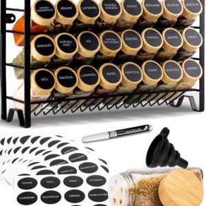 DECOHAUS SPICE RACK WITH SPICE JARS BAMBOO LID BLA